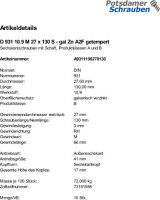 10 Sechskantschrauben DIN 931 10.9 verzinkt M27x130