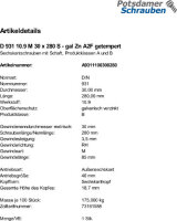 1 Sechskantschrauben DIN 931 10.9 verzinkt M30x280