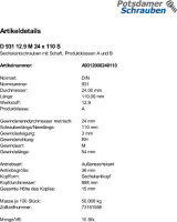 10 Sechskantschrauben DIN 931 12.9 schwarz M24x110
