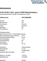 200 Sechskantschrauben DIN 931 8.8 M6x65 8 DiSP