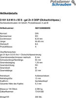 200 Sechskantschrauben DIN 931 8.8 M8x55 8 DiSP