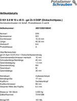 100 Sechskantschrauben DIN 931 8.8 M10x45 8 DiSP