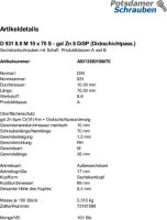 100 Sechskantschrauben DIN 931 8.8 M10x70 8 DiSP