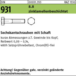25 Sechskantschrauben DIN 931 8.8 zinklamellenbeschichtet M16x90