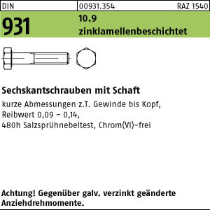 25 Sechskantschrauben DIN 931 10.9 zinklamellenbeschichtet M16x130