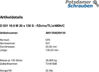 25 Sechskantschrauben DIN 931 10.9...