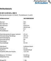 1 Sechskantschrauben DIN 931 8.8 schwarz M20x200