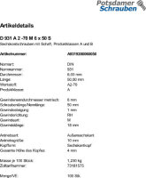 100 Edelstahl V2A Sechskantschrauben DIN 931 A2 - 70 M6x50
