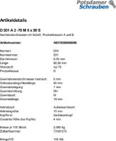 100 Edelstahl V2A Sechskantschrauben DIN 931 A2 - 70 M6x90