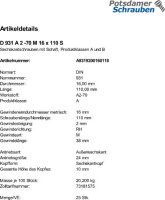 25 Edelstahl V2A Sechskantschrauben DIN 931 A2 - 70 M16x110