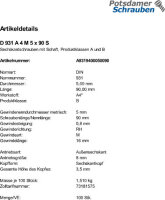 100 Edelstahl V4A Sechskantschrauben DIN 931 A4 M5x90