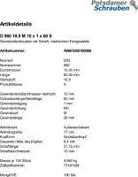 100 Feingewinde Sechskantschrauben DIN 960 10.9 M10x1x60