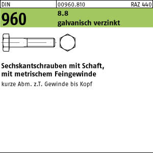50 Feingewinde Sechskantschrauben DIN 960 8.8 verzinkt M14x1,5x65