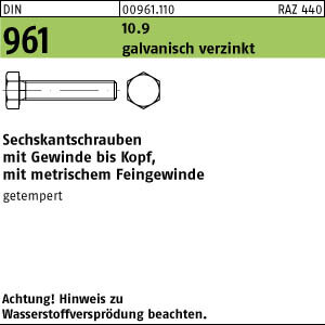 50 Feingewinde Sechskantschrauben DIN 961 10.9 verzinkt M16x1,5x45