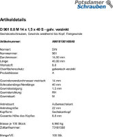 100 Feingewinde Sechskantschrauben DIN 961 8.8 verzinkt...