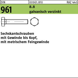 50 Feingewinde Sechskantschrauben DIN 961 8.8 verzinkt M16x1,5x50