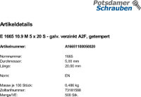 500 Sechskantschrauben EN 1665 10.9 M5x20 verzinkt