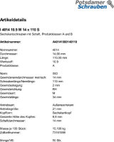 50 Sechskantschrauben ISO 4014 10.9 schwarz M14x110