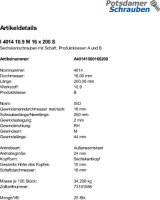 25 Sechskantschrauben ISO 4014 10.9 schwarz M16x200