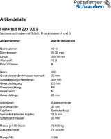 1 Sechskantschrauben ISO 4014 10.9 schwarz M20x300