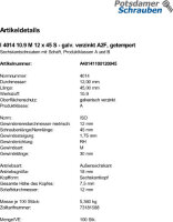 100 Sechskantschrauben ISO 4014 10.9 verzinkt M12x45