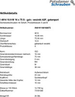25 Sechskantschrauben ISO 4014 10.9 verzinkt M16x75