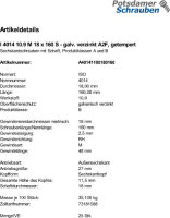 25 Sechskantschrauben ISO 4014 10.9 verzinkt M18x160