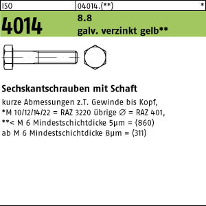 25 Sechskantschrauben ISO 4014 8.8 M20x70 gelb verzinkt