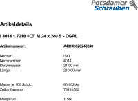 1 Sechskantschrauben ISO 4014 1.7218 +QT M24x240 DGRL