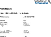 1 Sechskantschrauben ISO 4014 1.7218 +QT M27x120 DGRL
