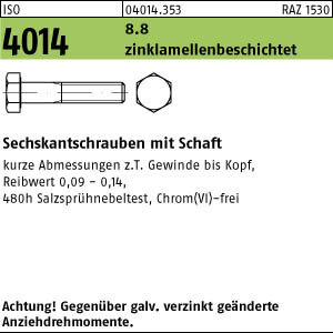 10 Sechskantschrauben ISO 4014 8.8 zinklamellenbeschichtet M20x170