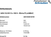 50 Sechskantschrauben ISO 4014 10.9...
