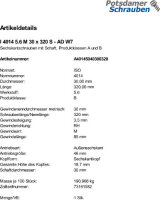 1 Sechskantschrauben ISO 4014 5.6 M30x320