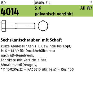 50 Sechskantschrauben ISO 4014 5.6 verzinkt M12x110