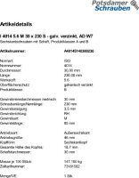 1 Sechskantschrauben ISO 4014 5.6 verzinkt M30x230