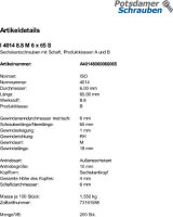 200 Sechskantschrauben ISO 4014 8.8 schwarz M6x65