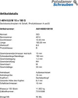50 Sechskantschrauben ISO 4014 8.8 schwarz M10x190