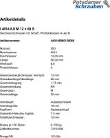 100 Sechskantschrauben ISO 4014 8.8 schwarz M12x60