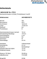 25 Sechskantschrauben ISO 4014 8.8 schwarz M16x170