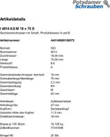 25 Sechskantschrauben ISO 4014 8.8 schwarz M18x75