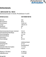 1 Sechskantschrauben ISO 4014 8.8 schwarz M18x190