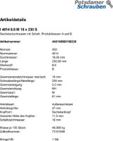 1 Sechskantschrauben ISO 4014 8.8 schwarz M18x230