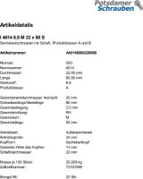 25 Sechskantschrauben ISO 4014 8.8 schwarz M22x80