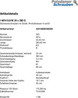 1 Sechskantschrauben ISO 4014 8.8 schwarz M30x280