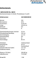 1 Sechskantschrauben ISO 4014 8.8 schwarz M30x340