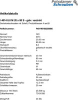 25 Sechskantschrauben ISO 4014 8.8 verzinkt M20x80