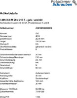 1 Sechskantschrauben ISO 4014 8.8 verzinkt M20x210