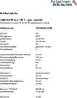 10 Sechskantschrauben ISO 4014 8.8 verzinkt M24x100