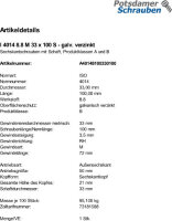 1 Sechskantschrauben ISO 4014 8.8 verzinkt M33x100