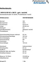 1 Sechskantschrauben ISO 4014 8.8 verzinkt M42x240